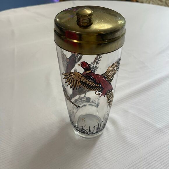 Vintage Mid Century Glass Cocktail Shaker Drink Mixer Pheasant Bird MCM 9” - Picture 3 of 7